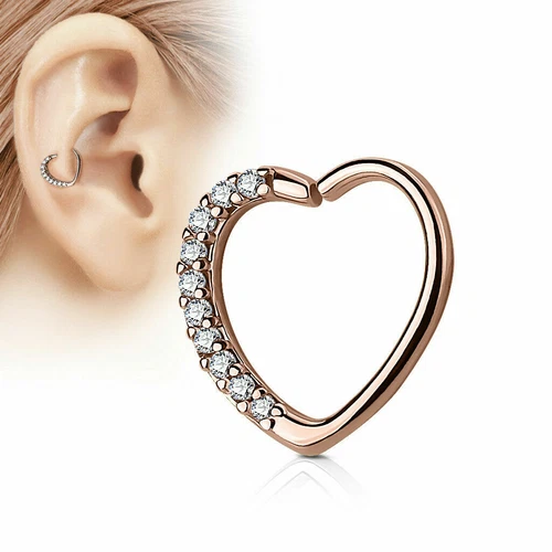 Heart Gem Stud Hoop Cartilage Helix Daith Rook Tragus Snug Ear Rings Piercing
