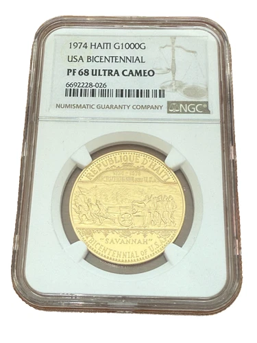 Haiti 1974 Gold 1000 Gourdes NGC PF68UC USA Bicentennial