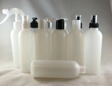 8oz Cosmo Round HDPE Plastic Bottles,Closure-Lotion Pump, Sprayer, Disc Cap, etc