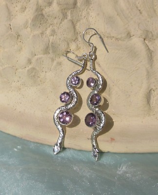 RX Ohrring Schlange Krafttier der Indianer mit Amethyst Sterling Silber 925 