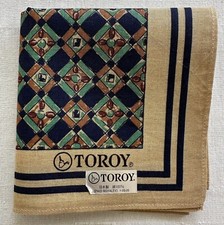 Mens Handkerchief Vintage Cotton Green Cream Geometric Diamond Pocket Square 17"