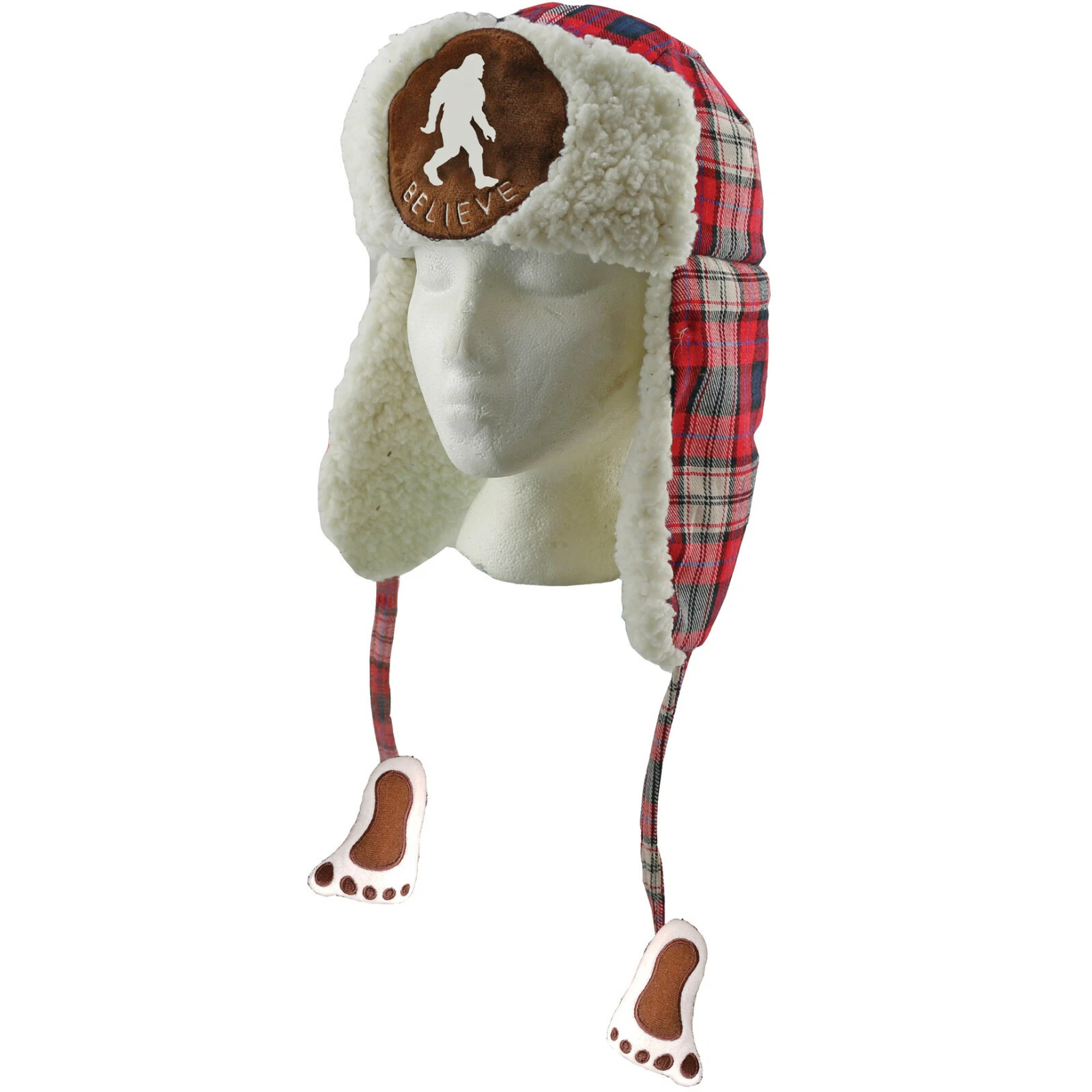 Believe Bigfoot Toastie Big Foot Winter Bomber Hat One Size Plaid Fleece Lined