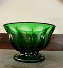Vintage Anchor Hocking Emerald Green Glass Thumbprint Pedestal Candy Dish Bowl