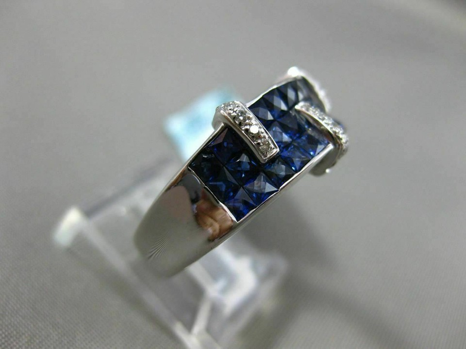 ESTATE WIDE 4.0CT DIAMOND & SAPPHIRE 18KT WHITE GOLD MULTI ROW DOUBLE ...