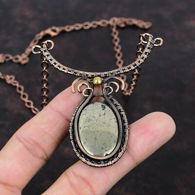 Apache Pyrite Copper Friend Gift Wire Wrapped Necklace Adjustable 18.0''