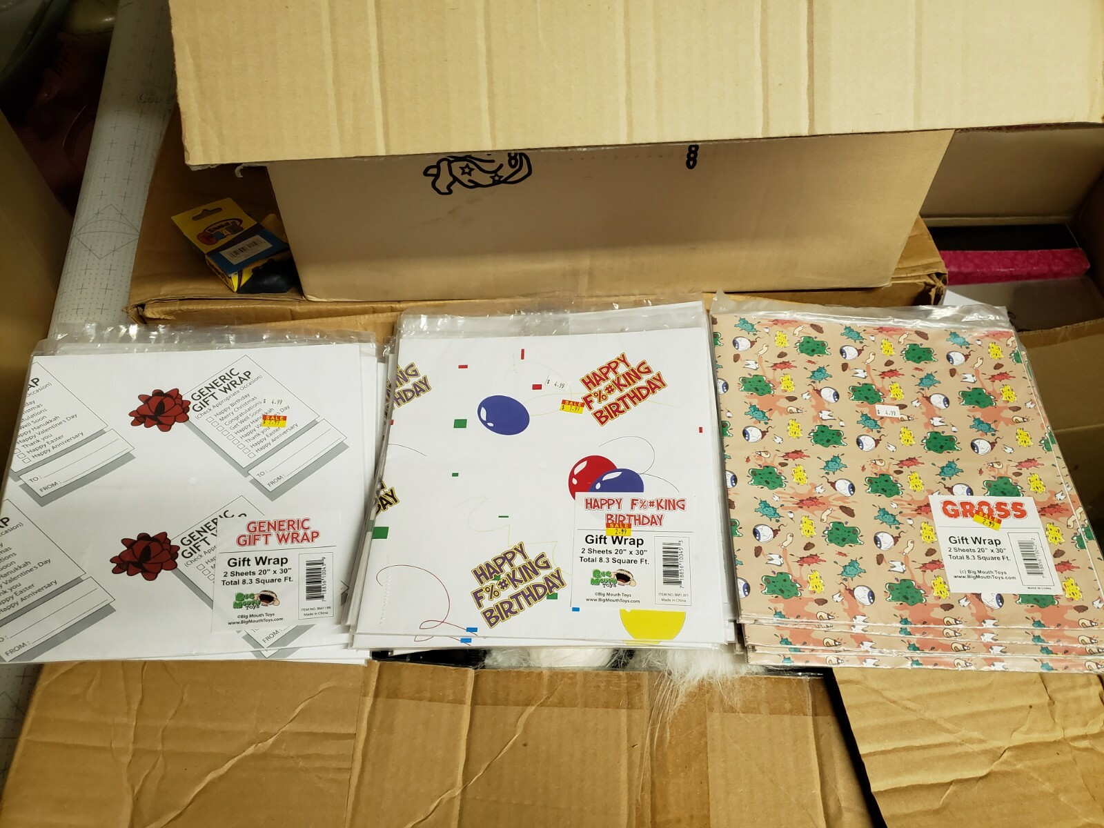 3 packages of gift wrapping paper gag novelty funny Gross, all