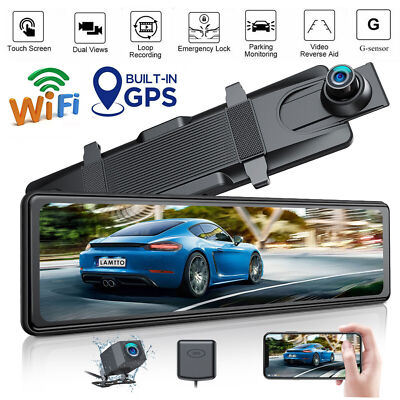 12''4K Rearview Mirror Car DVR Dual Dash Cam Camera HD Video Recorder WIFI & GPS