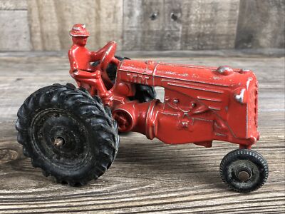 Vintage Slik Toys Cast Metal MM Red Tractor Toy