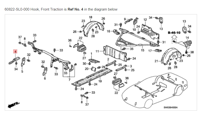 HONDA ACURA GENUINE OEM NSX Hook, Front Traction Body Components