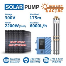 4" AC/DC Solar Powered Bore Well Water Pump 3HP Submersible Hybrid 2200W 175m