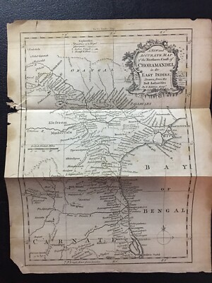 India Map Bay of Bengal 1760 Coromandel Coast East Indies