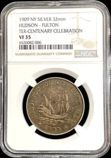 1909 SILVER THE HUDSON-FULTON CELEBRATION TERCENTNEARY SO CALLED $1 NGC VF 35