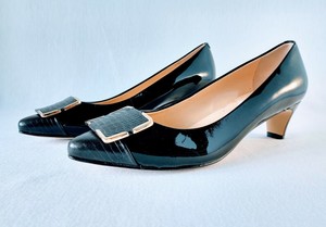 black patent kitten heel pumps