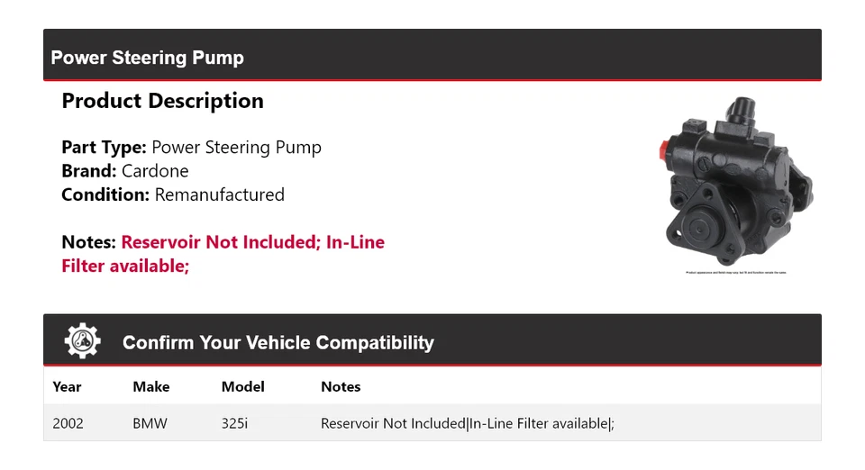 Bomba de dirección asistida Cardone para BMW 325i 2002 Foto 2 de 4
