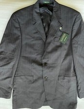 LAUREN, RALPH LAUREN MEN'S 42L CHARCOAL GRAY PINSTRIPE WOOL 2 BUTTON BLAZER, NWT