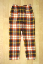 Vtg 60s 70s Orange Gold Harvest Plaid Tweedy High Waist Mom Taper Pants 24 in.