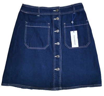 Popsugar New with Tags Dark Blue Denim Button Through A-Line Short Skirt Size 10