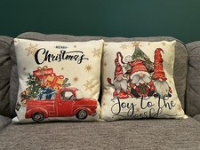 Christmas Decor Pillow Covers 18x18 Truck Gnome Joy Gift Holiday