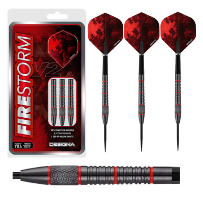 Designa Darts - Firestorm V2 Knurled 90% Tungsten 23g 25g (Steel Dart) Dartpfeil