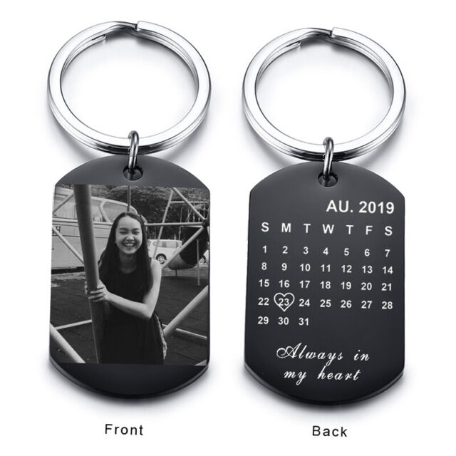 Personalized ID Name Custom Photo Picture Calendar Date Keychain for Women Men
