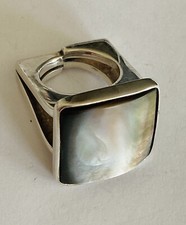 Heavy Vintage Modernist Sterling Silver Mother of Pearl Ring Size 7 26-GRAMS