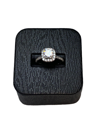 14K White Gold Brilliant Square Cut Moissanite Halo Style Womens Ring Size 7