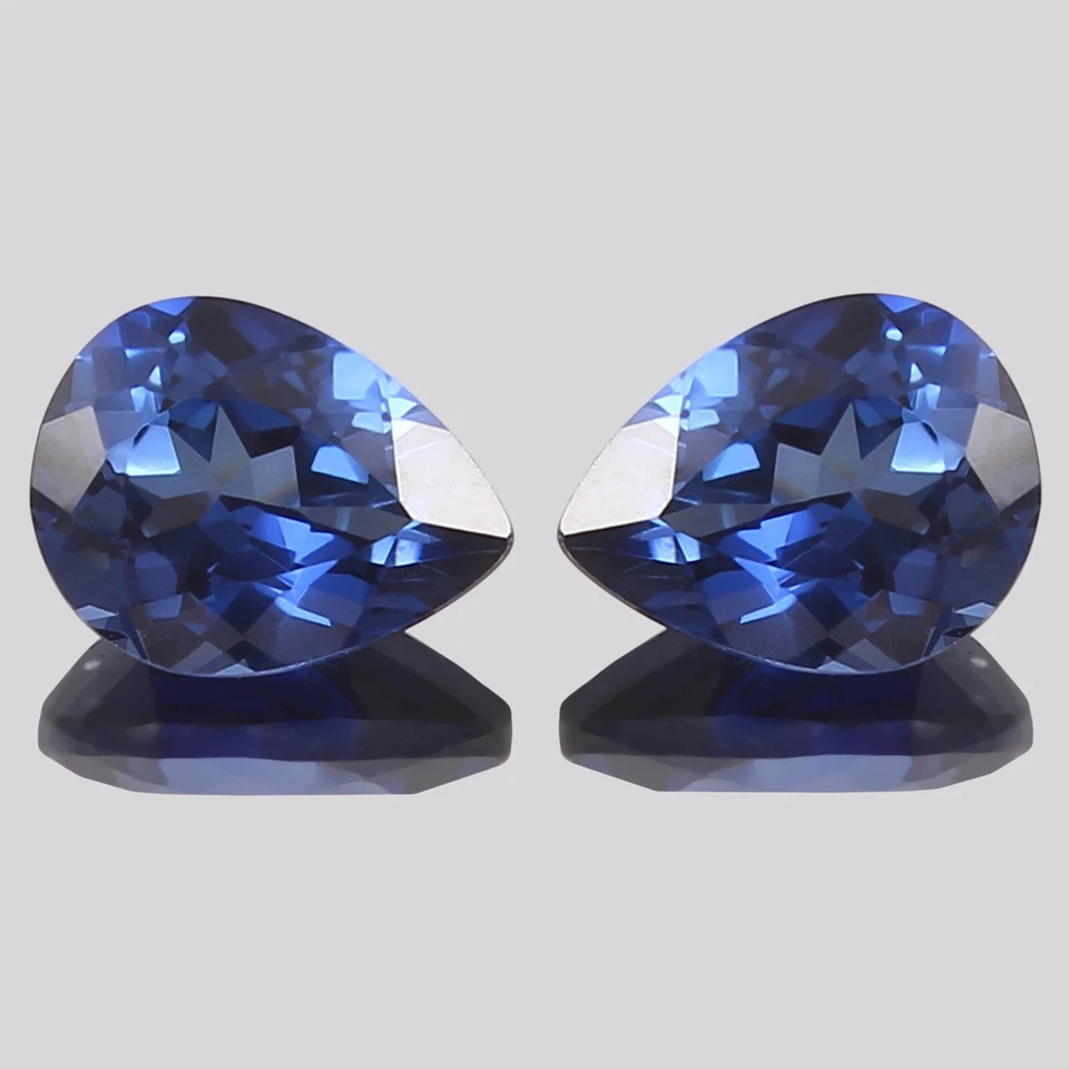 AAA 10x8 MM Natural Flawless Ceylon Blue Sapphire Loose Pear Gemstone Cut Pair - Image 1 of 4