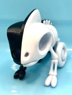 3D Printed Chameleon Skeleton Figure   Unique Black & White Sci-Fi Art Toy