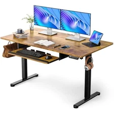 Electric standing desk with keyboard tray, 55x28 inches adjustable hei
