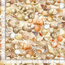 Nautical Fabric Seashell Sand Dollar Starfish Beige Timeless Treasures YARD