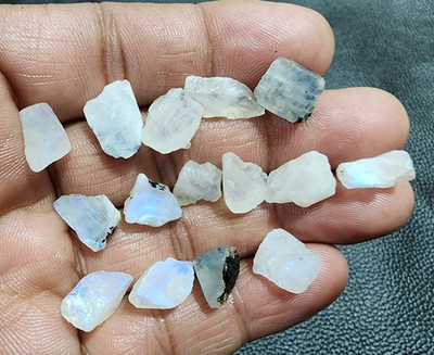 16pcs White Rainbow Moonstone Rough Gemstones 11 12 mm Natural Blue Fire Light