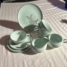 Lady Empire Light Green & White Floral Six-Piece Cup & Saucer Set with Creamer