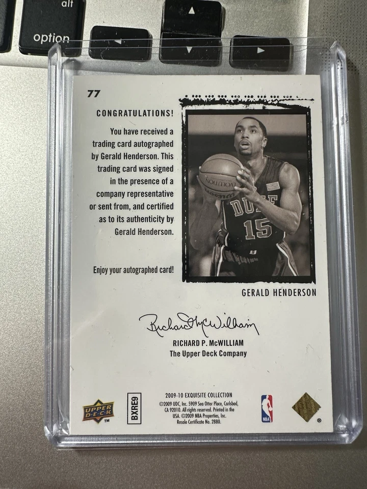 2009-10 UPPER DECK EXQUISITE GERALD HENDERSON RC AUTO 043/225!! - Image 2 of 2