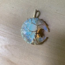 Wire Wrapped Opalite crescent moon tree of life pendant witchy boho celestial