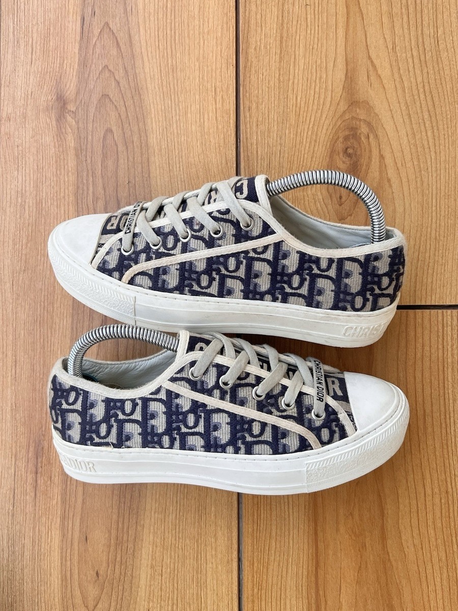 Deep Blue Oblique Embroidered Walk 'N' Dior Sneakers In Size 37 EU
