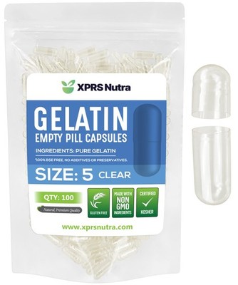 XPRS Nutra Size 5 Empty Capsules - 100 Count 100 (Pack of 1), Clear 