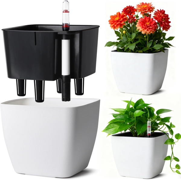 T4U 3Pcs 12,5Cm Eckig SelbstbewäSserungstopf Mit Wasserstandsanzeige, Blumentopf-image