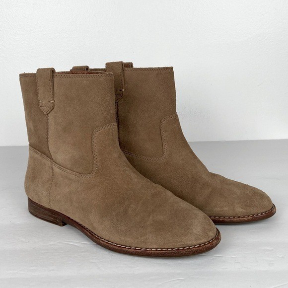 Madewell Leah Suede Leather Ankle Boots Size 5 Tan Suede Pull On  Preppy Boho
