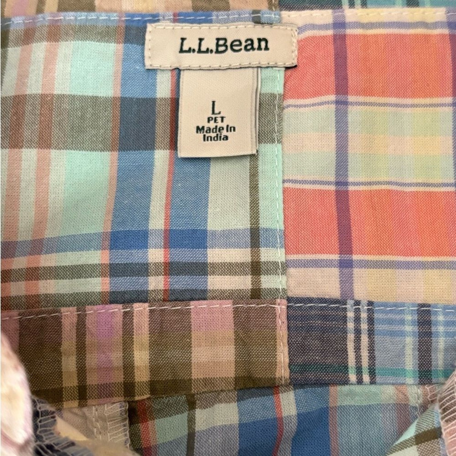LL Bean Button Front Top Plaid Patchwork Long Sle… - image 8