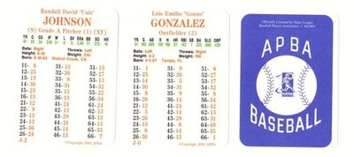 2001 APBA Season - ARIZONA DIAMONDBACKS 20 card team set