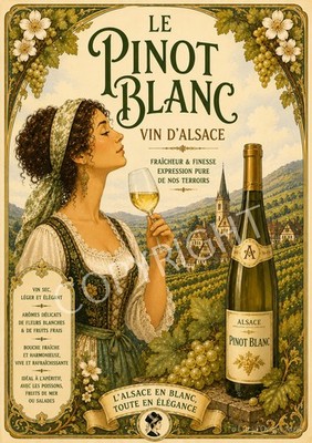 A4 Poster Pinot Blanc d'Alsace Vintage Küchenkunst Art Nouveau Frau