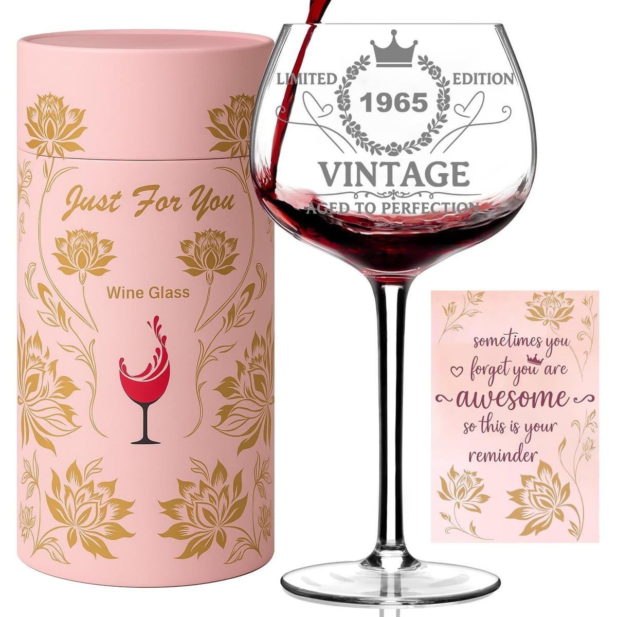 60th Birthday Gifts for Women, Vintage 1965 Wine Glass with Pink Floral  Gift ... | eBay