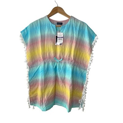 Andy & Evan Rainbow Ombre Cotton Kaftan Swim Cover Up Tassels Summer Size 14