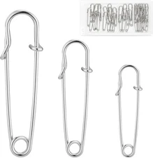 WISYOK 48 Pcs Heavy Duty Safety Pins Assorted Sizes 2'', 2.8'', 3'', Large Safet