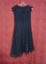 ELIZA J Dark Navy Blue Lace Asymmetric Short Sleeve Cocktail Dress Womens Size 6