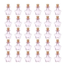 30 Pcs Small Cute Star Mini Glass Bottles Jars with Cork Stopper, Pink