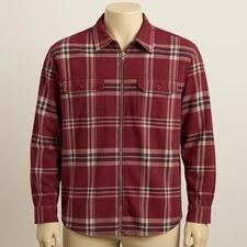Carolina Colours XL Plaid Zip-Front Shirt Burgundy Wine Hiking Cabin Rustic Fall