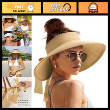 Wide Brim Straw Sun Visor Hat for Women - Foldable, Packable, UPF 50 Beach Acce
