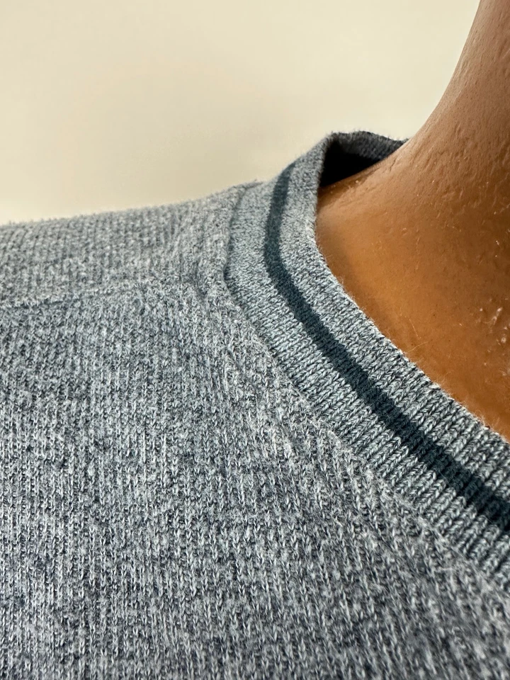 Camisa acanalada vintage años 90 cuello en V para hombre XL azul jaspeado manga larga algodón pesado Foto 3 de 4