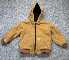 Carhartt Youth Active Jacket Size Small 7-8 Brown Duck Quilted Hooded Coat Read